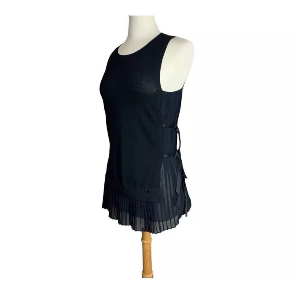 Rudsak Women Top S Tank Sweater Accordion Pleat Peplum Black Sleeveless Tunic